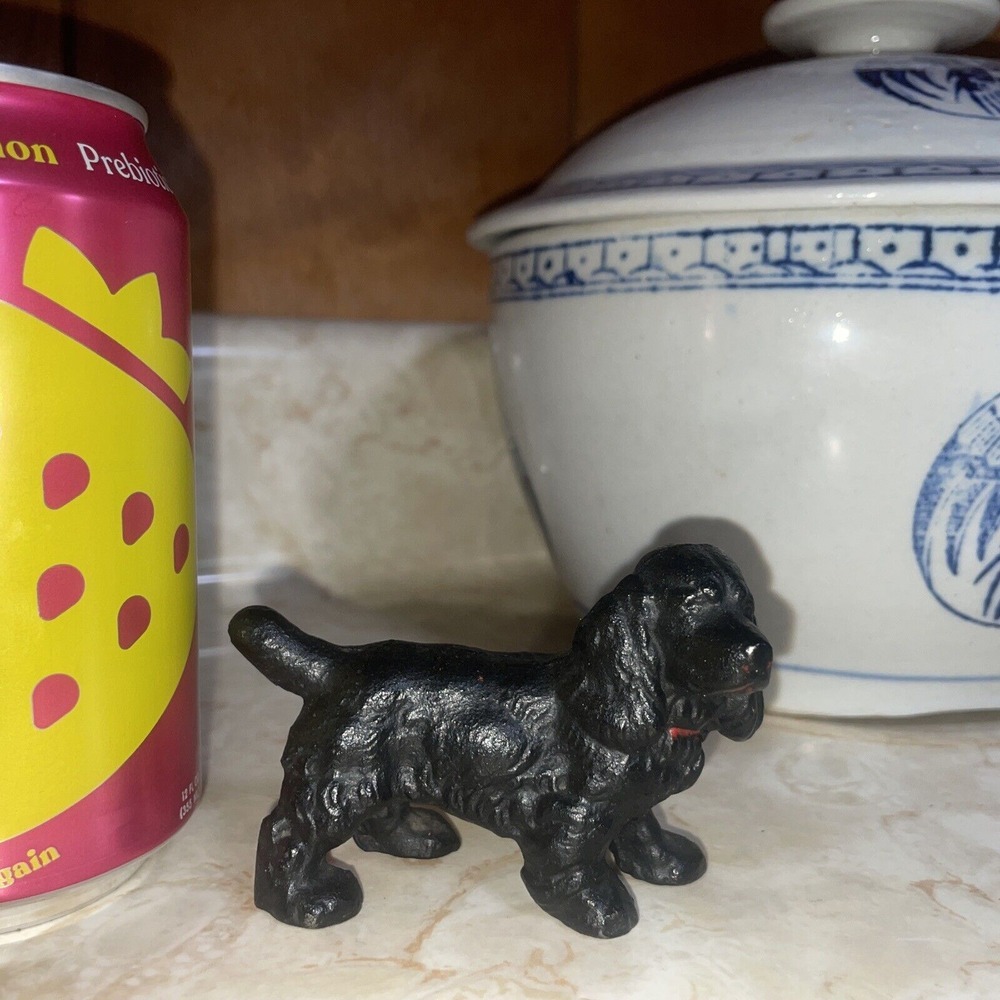 Vintage Hubley Black Solid Cast Iron Cocker Spaniel Dog 4" Paperweight Excellent